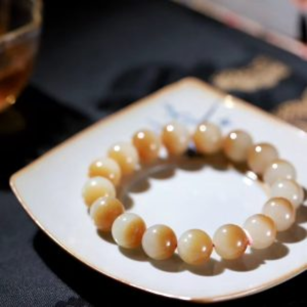 12cm“Sugar Red and White” Nephrite Jade Beads Bracelet - Image 4