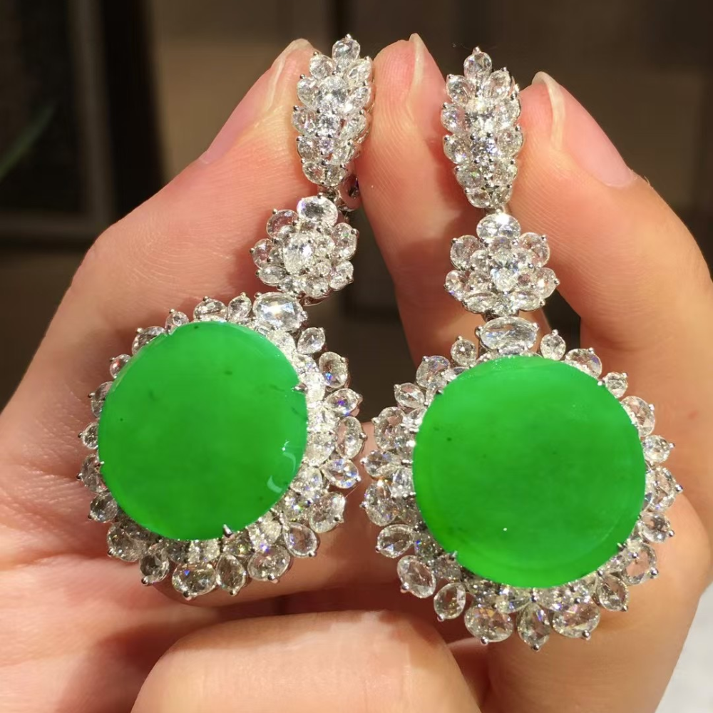 Bright Green Jadeite Pendant & Earring Duo - Image 4
