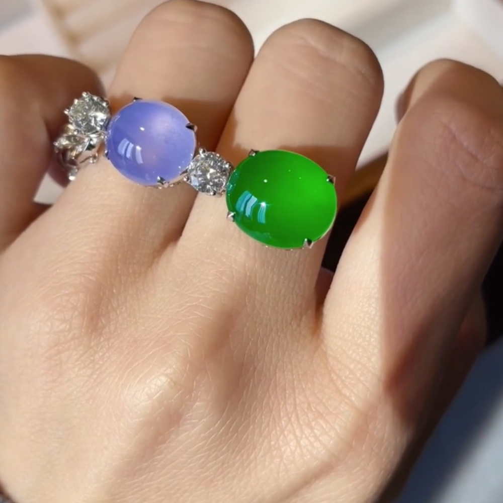 “Dual Serenity” Green and Lavender Jadeite Pendant - Image 2