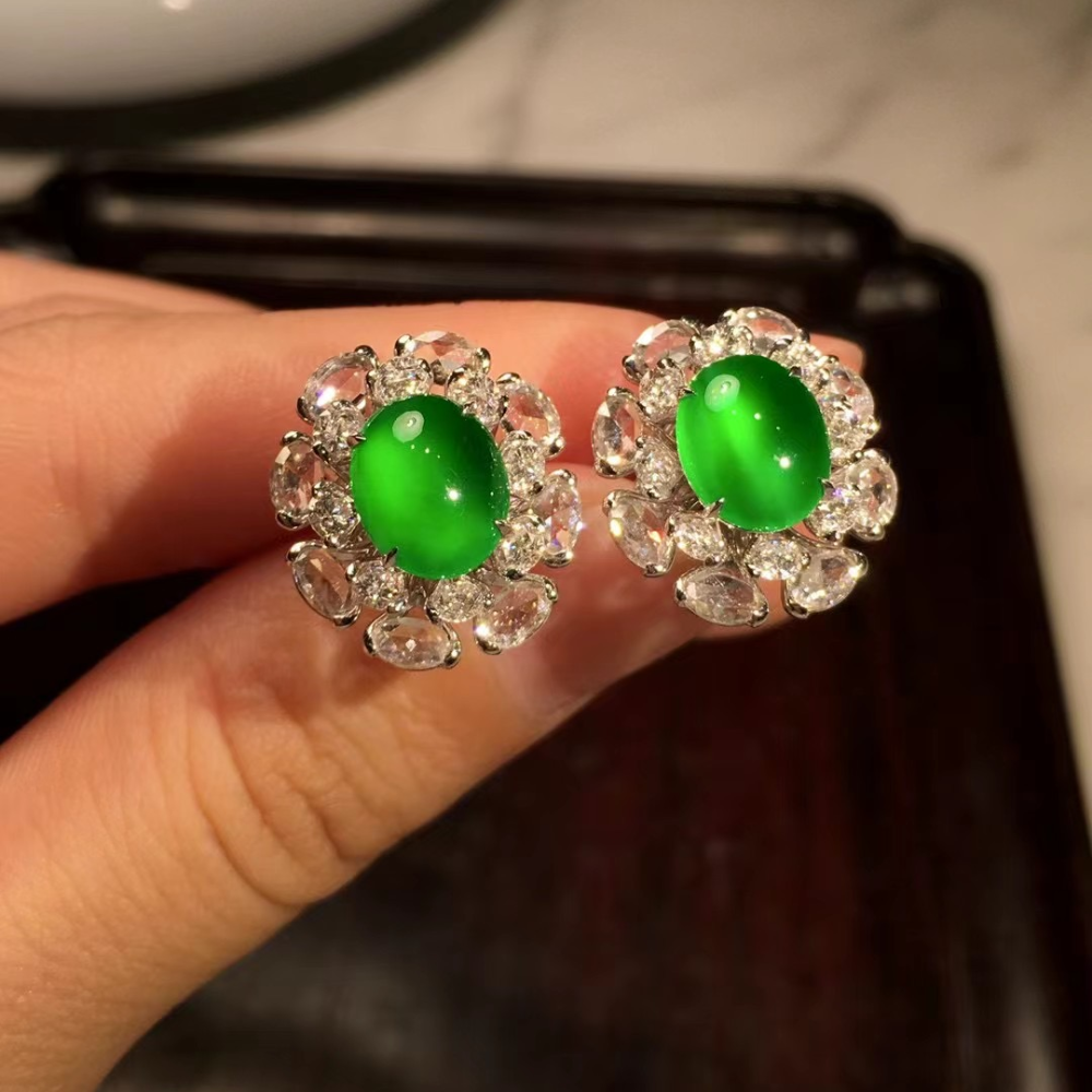 Glassy Imperial Green Jadeite Earrings