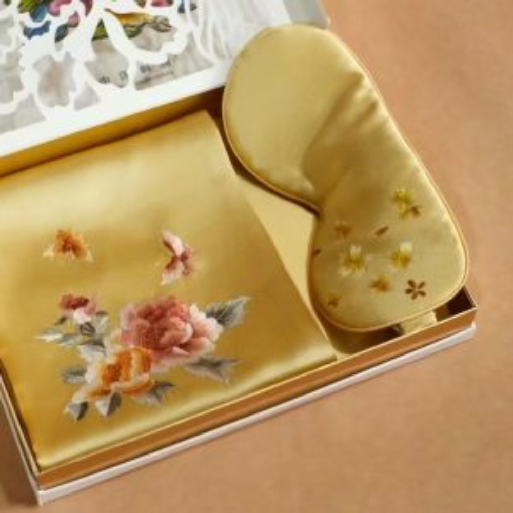 Hand-Embroidered Silk Scarf & Sleep Mask Set - Image 3